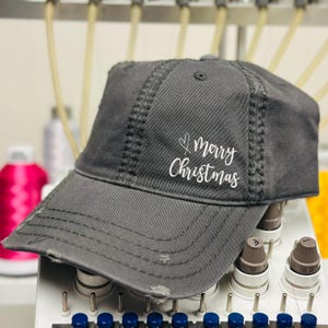Embroidered Merry Christmas Distressed Cap: Holiday Baseball Hat