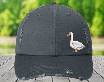 Embroidered Goose Distressed Dad Hat - Silly Goose Gift