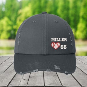 Custom Distressed Baseball Heart Hat: Personalized Name & Number