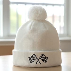 Embroidered Race Flag Beanie, Car Racing Motorsport Winter Hat