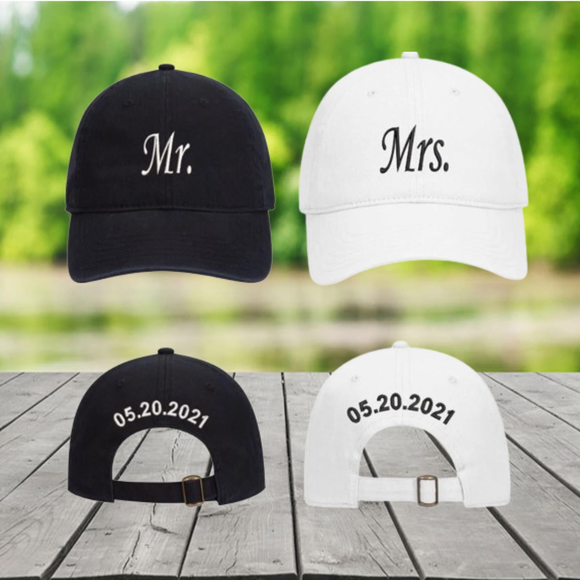 Embroidered Mr Mrs Hat, Couple Honeymoon Wedding Anniversary 
