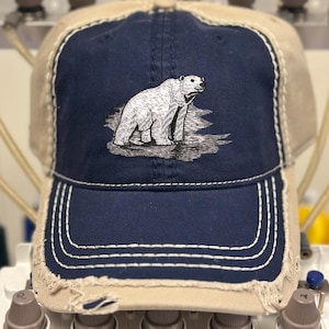 Polar Bear Embroidered Hat, Polar Bear Hat, Arctic Wildlife Adjustable Hat for Nature Lovers,Arctic Theme Hat, Polar Bear Gift