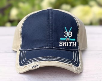 Custom Embroidered Hockey Hat, Personalized Name and Number Sports Cap