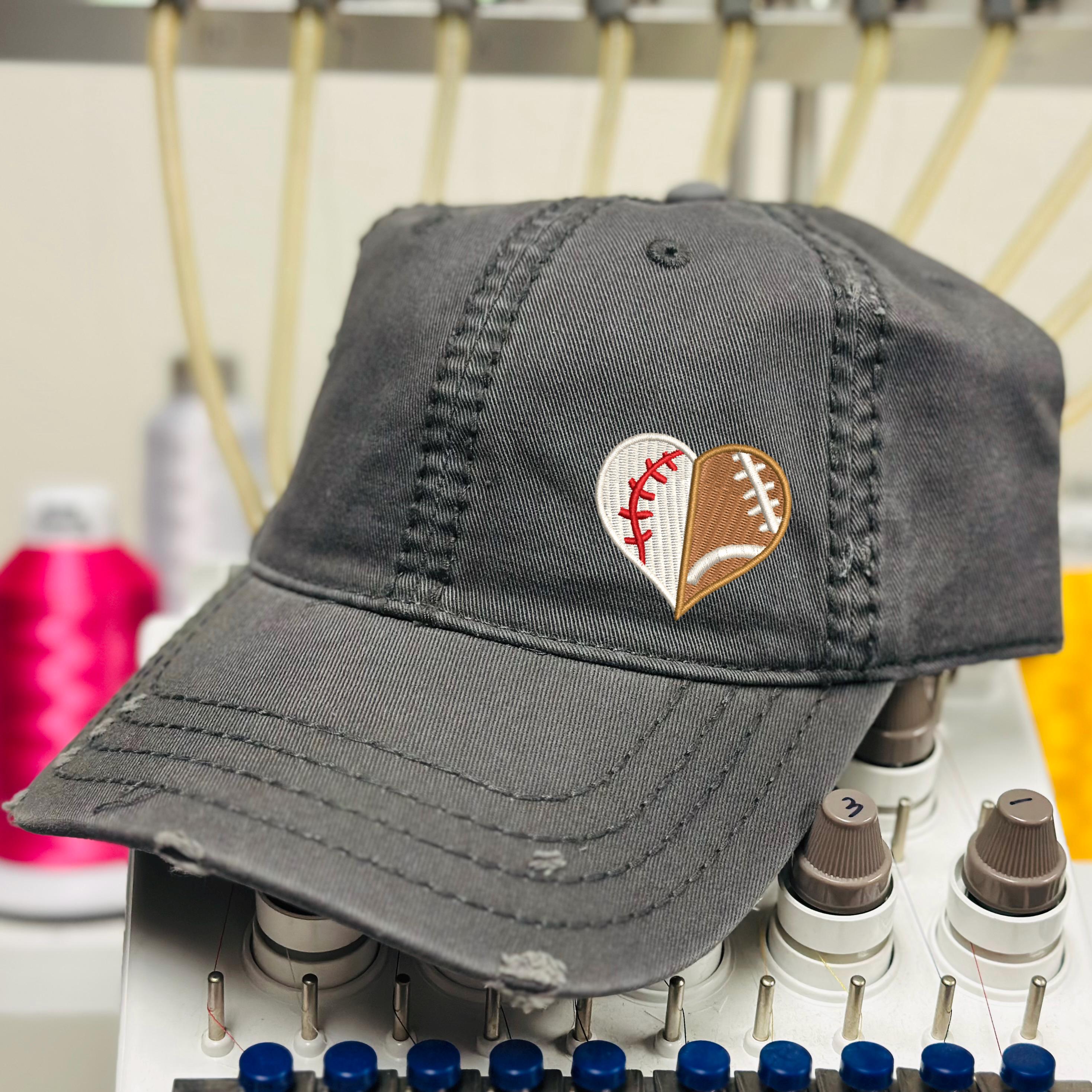New Custom Designed Brown Distressed Baseball Cap w/ Embroidered Heart Football Amazon.com: Football Heart Hat | Distressed Baseball Cap or  main image 4