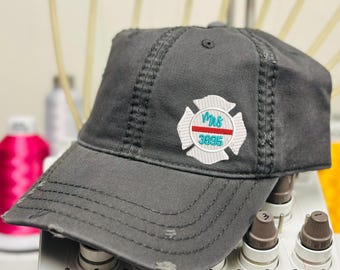 Custom Maltese Cross Firefighter Wife Hat: Embroidered Red Line Cap