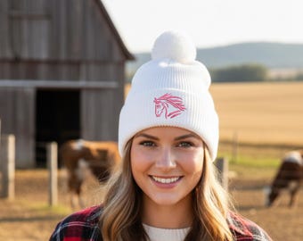 Gorro de punto bordado con forma de caballo, gorro de invierno ecuestre
