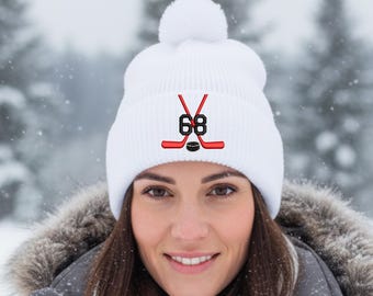 Personalized Hockey Beanie, Embroidered Name and Number Sports Gift