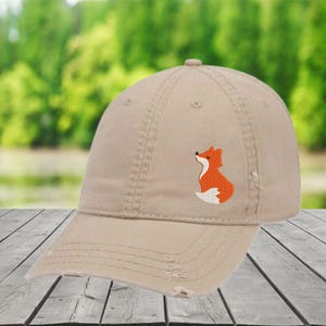 Cute Embroidered Fox Hat,Emberoidered Distressed Hat, Fox Lover Gift, Cute Fox, Fox gift, Fox Clothing, fox, cute animal cap
