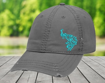 Embroidered Peacock Distressed Cap: Nature Lover Gift - Etsy  display picture 3