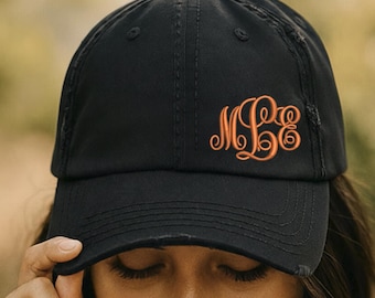 Custom Embroidered Distressed Hat: Monogrammed Cap, Gift for Her Hat