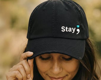Stay Semicolon Distressed Hat: Mental Health Awareness