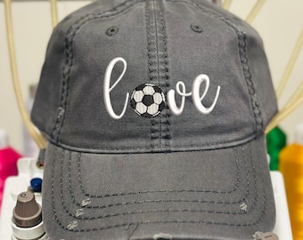 Love Soccer Embroidered Hat: Distressed Sports Cap