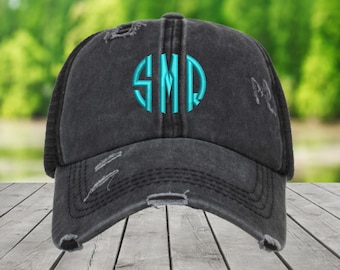 Custom Embroidered Distressed Ponytail Hat: Monogrammed  Messy Bun Cap