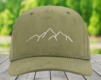 Embroidered Mountain Corduroy Hat: Vintage Hiking Cap