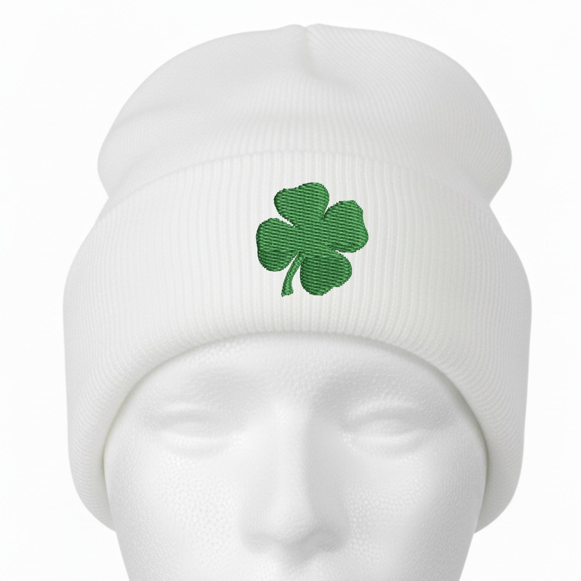 Clover Embroidered Beanie, Lucky Irish Green Knit Hat - Etsy