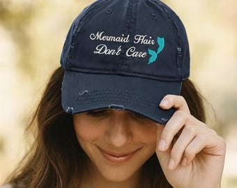 Mermaid Hair Don't Care Beach Cap, Distressed Summer Vacay Hat