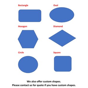 May include: A visual guide to different geometric shapes, including a rectangle, oval, hexagon, diamond, circle, and square. Each shape is filled with a solid blue color.