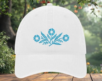 Sombrero bordado con aciano azul, regalo de jardín de primavera, regalo para el Día de la Madre