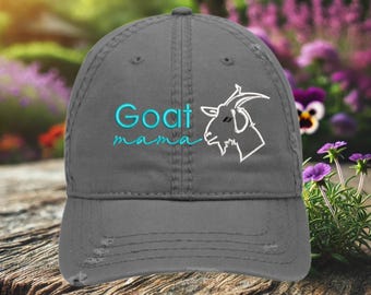 Goat Mama Hat: Distressed Cotton Embroidered Baseball Cap