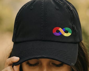Gorra con el símbolo del infinito del autismo, gorra de concienciación y aceptación con efecto desgastado.