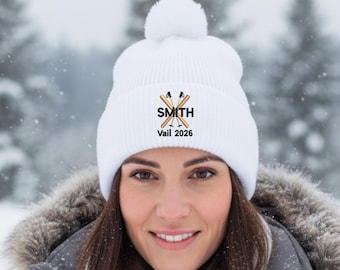 Custom Ski Beanie, Winter Hat for Ski Trips & Reunions