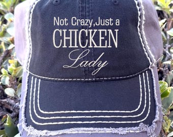 Funny Chicken Lady Hat: Embroidered Cotton Twill, Farm Girl Gift