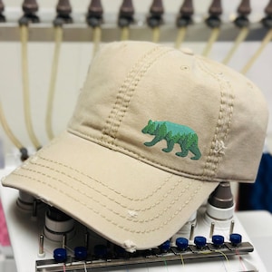Mountain Bear Embroidered Hat, Bear Hat, Nature Hiking Camping Hat, Outdoorsy Dad Cap, Adjustable Mountain Wildlife Hat, Adventure Gift