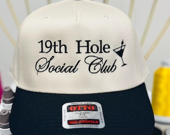 19th Hole Social Club Hat: Embroidered Golf Party Drinking Cap