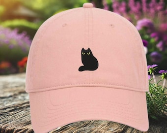 Cat Baseball Cap, Cat hat, Black cat cap, cat person hat, cat mom Hat, cat lover hat, Halloween Cat Hat, cat mom gift, black cat hat
