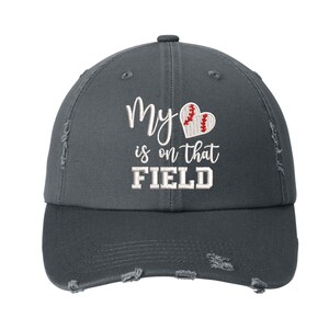 My heart is on that field baseball hat, Baseball sports hat, baseball mom gift, baseball Mom Hat, baseball player hat, distressed sports hat