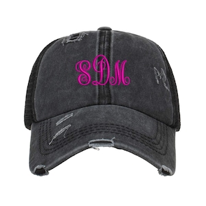 Monogrammed ponytail hat, Custom Embroidered Hat, distressed ponytail hat, monogram gift, ladies baseball hat, messy bun hat, high ponytail