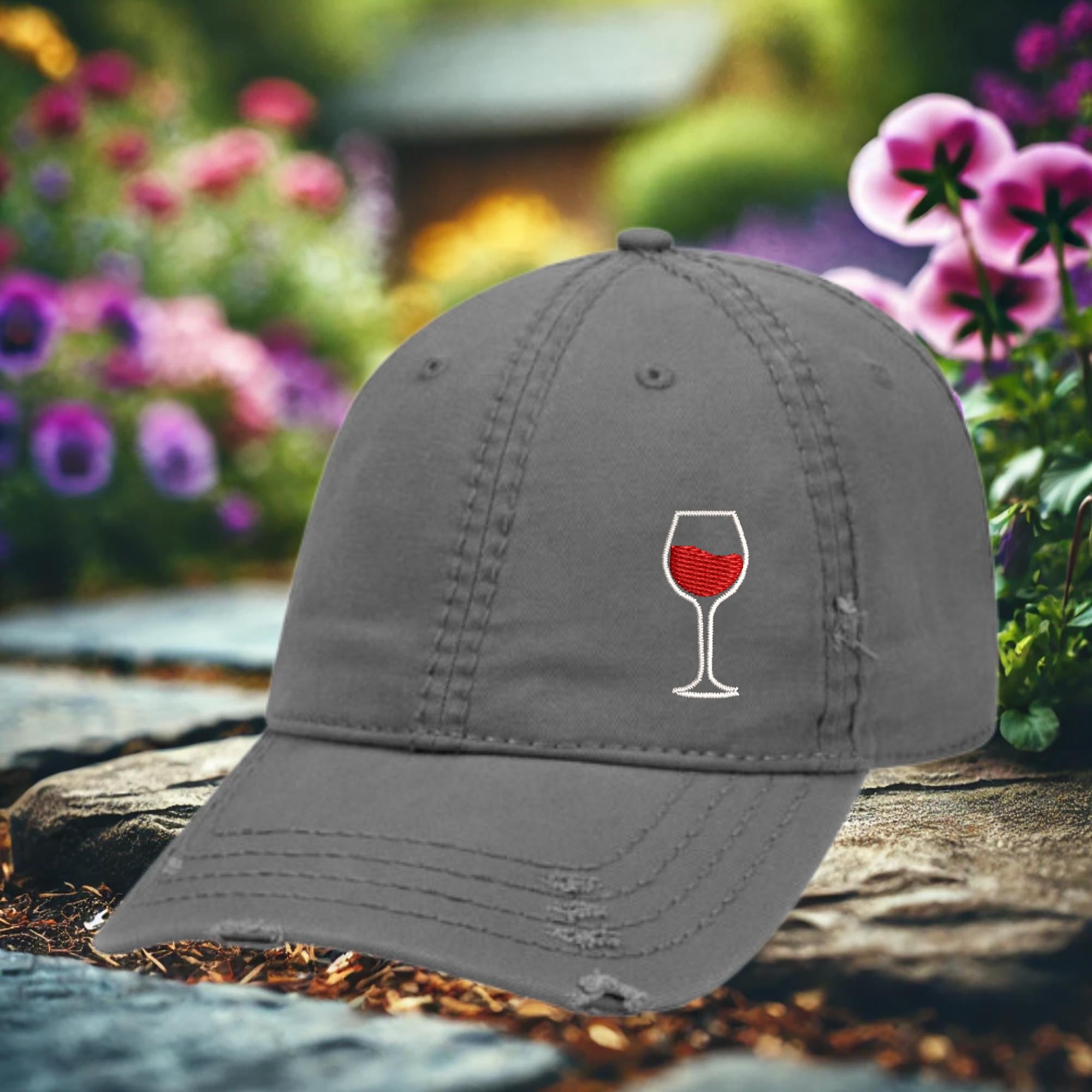 Embroidered Wine Glass Distressed Cap - Wine Lover Gift - Etsy display picture 2