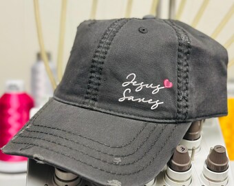 Distressed "Jesus Saves" Hat: Christian Gift, Embroidered Cotton Cap