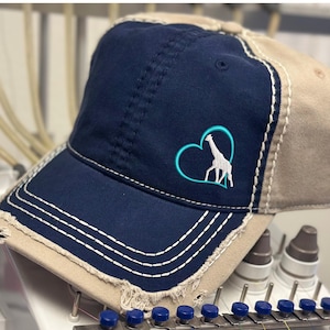 Embroidered Giraffe Heart Cap, Safari Animal Lover Distressed  Hat