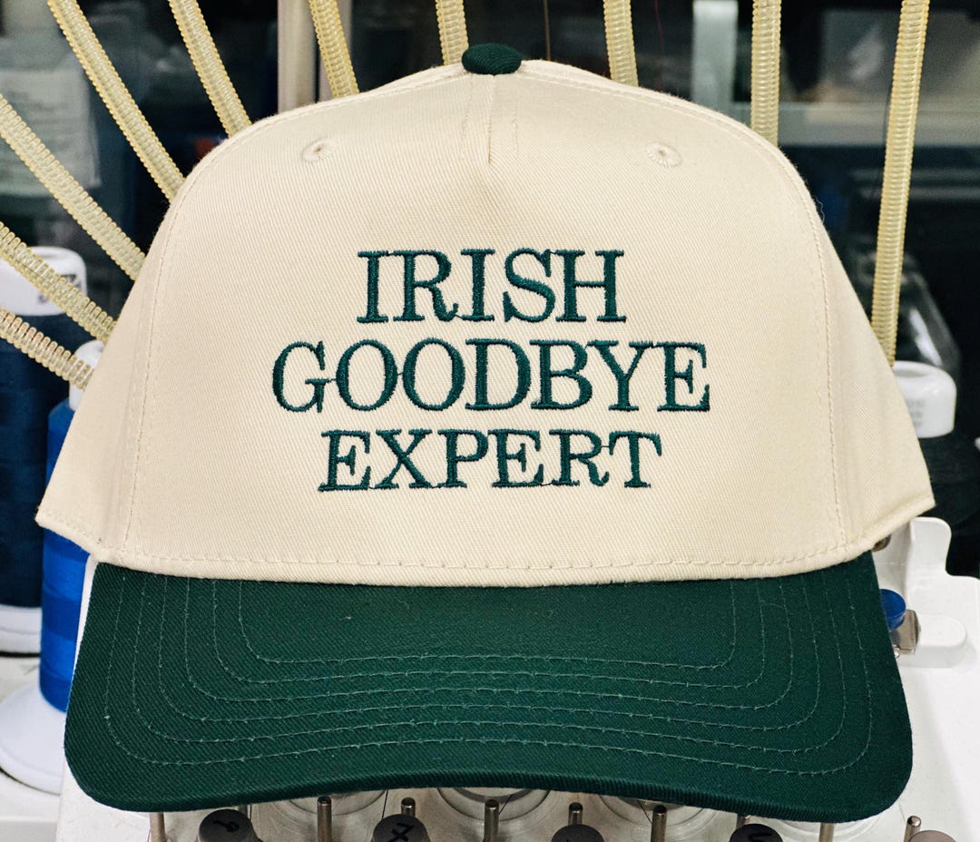 Irish Goodbye Expert Hat Funny St Patrick’s Day Cap Green Beige Snapback Retro Irish Goodbye Expert Snapback Hat, St. Patricks Day Trucker  main image 2