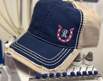 Monogram Horseshoe Hat: Embroidered Initials Baseball Cap  display picture 2