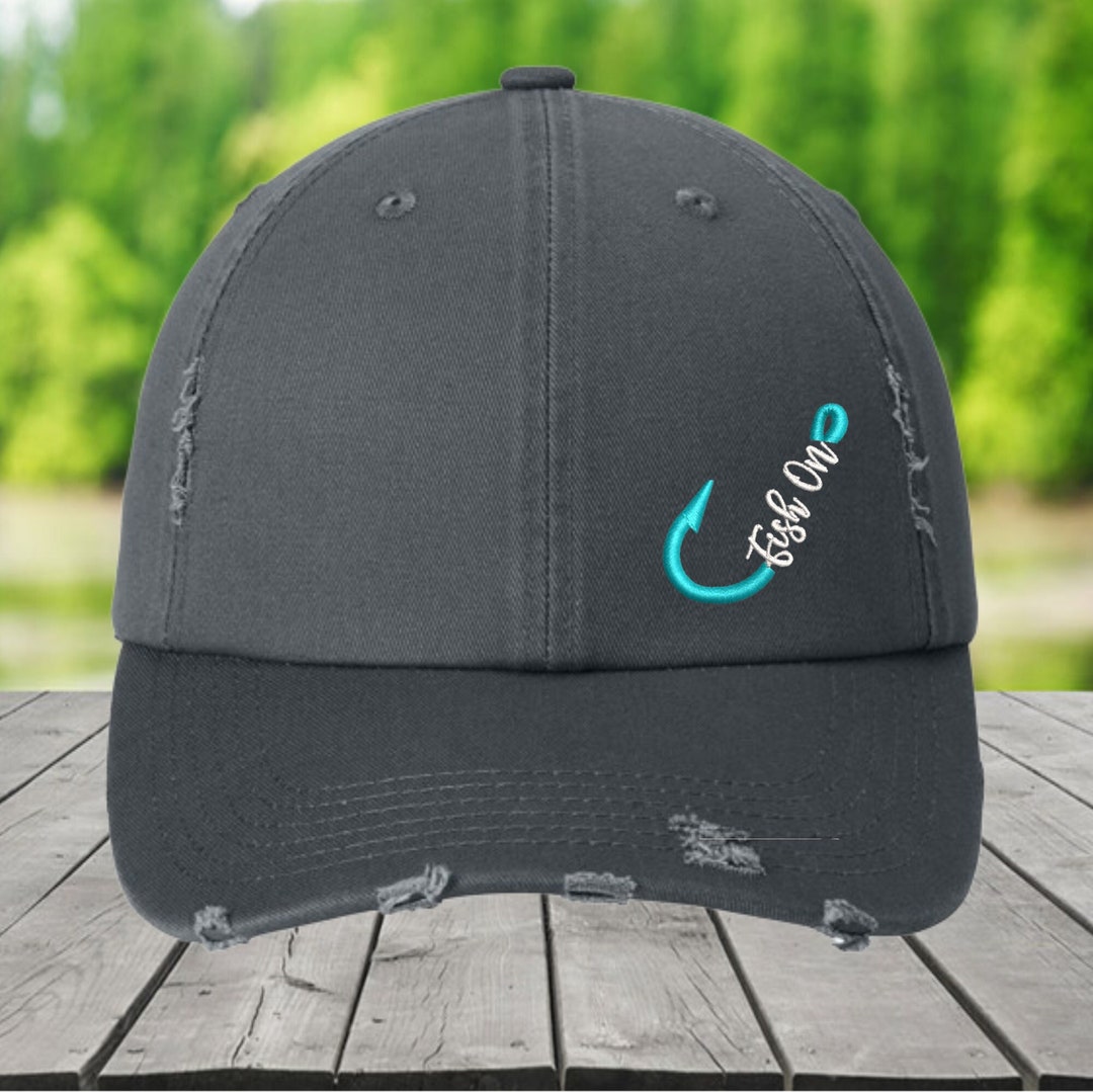 Fish on Hat, Fishing Baseball Cap, Fishing Gift, Distressed Fishing Hat