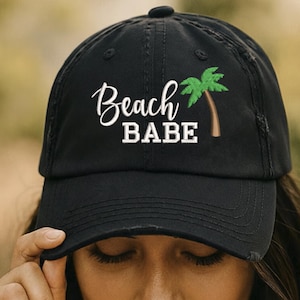 Distressed Beach Hat for Women | Embroidered Summer Cap | Beach Babe Vacation Gift