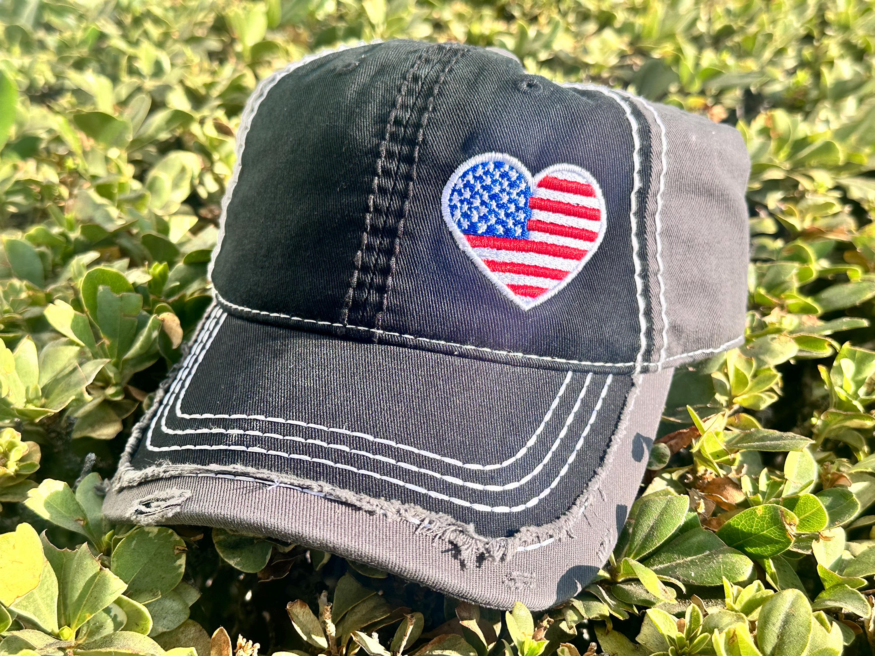 american patriotic heart baseball hat, new condition Baseball Cap Hat Heart Patch Indigo Blue White – KERRI ROSENTHAL main image 2