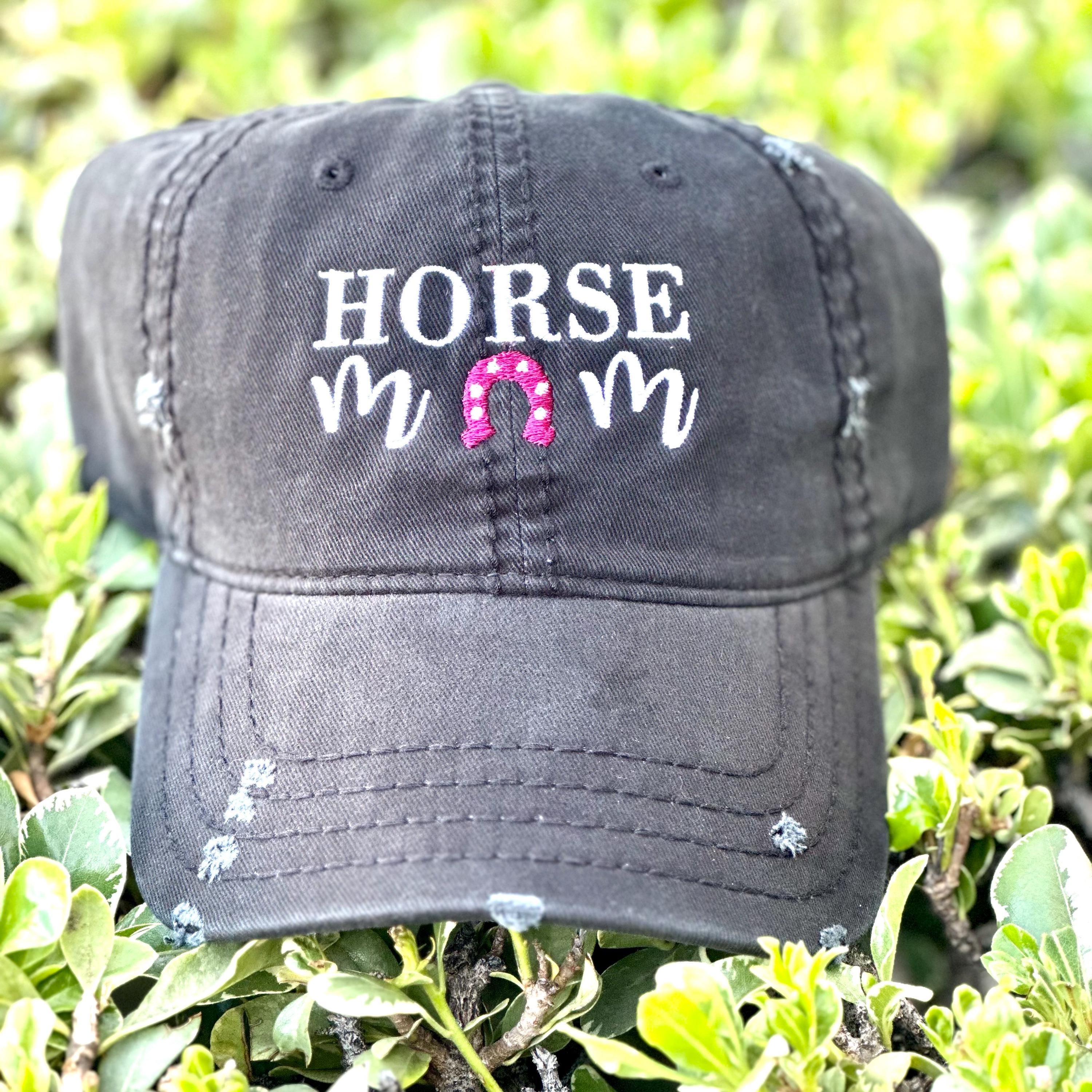 Horse Mom Hat: Distressed Cotton Baseball Cap, Equestrian  display picture 2
