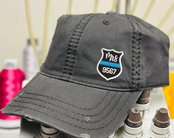 Police Wife Hat with Badge Number: Distressed Law Enforcement Spouse Gift