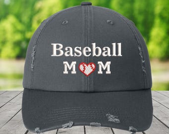 Distressed Baseball Mom Hat: Personalized Heart Design