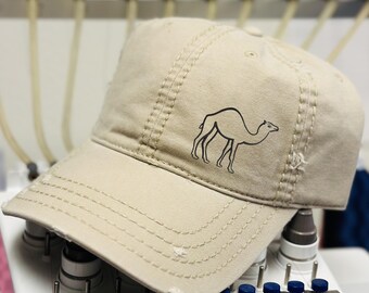 Embroidered Camel Dad Hat: Minimalist Desert Animal Design