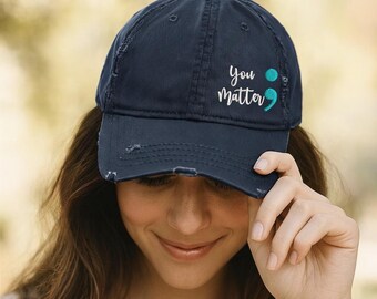 You Matter Semicolon Hat: Mental Health Awareness Distressed Cap