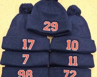 Custom Number Beanie, Embroidered Jersey Number, Hockey Winter Hat