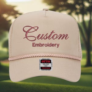 Trucker Hat With Rope, Custom Trucker Hat With Rope, 5 Panel Rope Hat, Custom Upside Down Text Hat, Custom Hat, Trendy Snapback Hat
