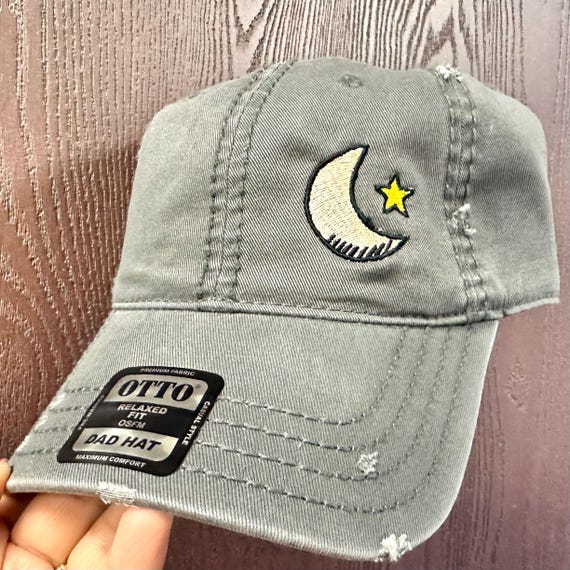 Moon and Star Hat: Embroidered Celestial Cotton Cap - Etsy display picture 3