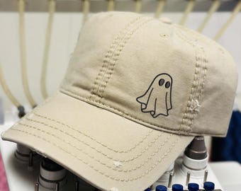 Embroidered Ghost Dad Hat: Spooky Halloween Baseball Cap