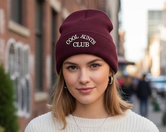 Aunts Club Embroidered Acrylic Beanie, Winter Hat