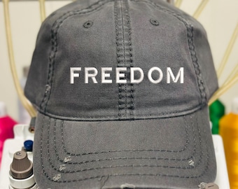 Distressed "FREEDOM" Embroidered Dad Hat - Patriotic Cotton Cap